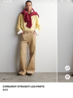 Corduroy Straight-Leg Pants in Tan